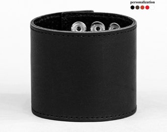 Wide stitched blank leather wristbands, wide Leather wrist cuff bracelet, Black wide leather cuff wristband for men or women, 3603st
