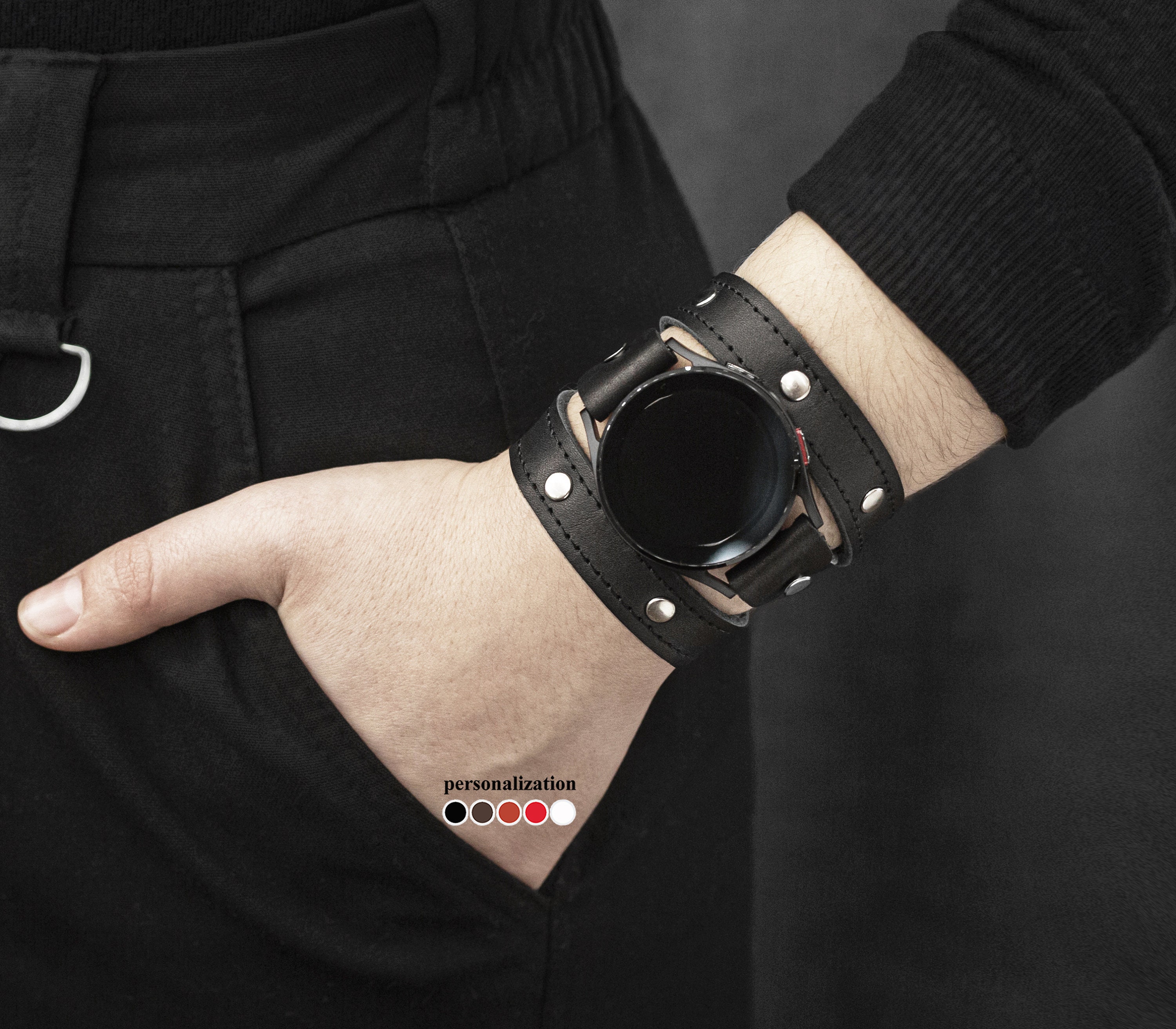 Wide Rivet Stud Double Wrap Stitched Leather Cuff Band Compatible With Samsung and Other Smart Watch for Men or Women, 2870st - Etsy Wide Rivet Stud Double Wrap Stitched Leather Cuff Band Compatible With Samsung and Other Smart Watch for Men or Women, 2870st - Etsy