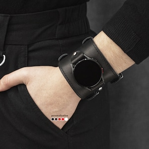 Breites genähtes Manschettenarmband aus Westernleder für Samsung und andere Smart Uhr für Männer oder Frauen, 2200st