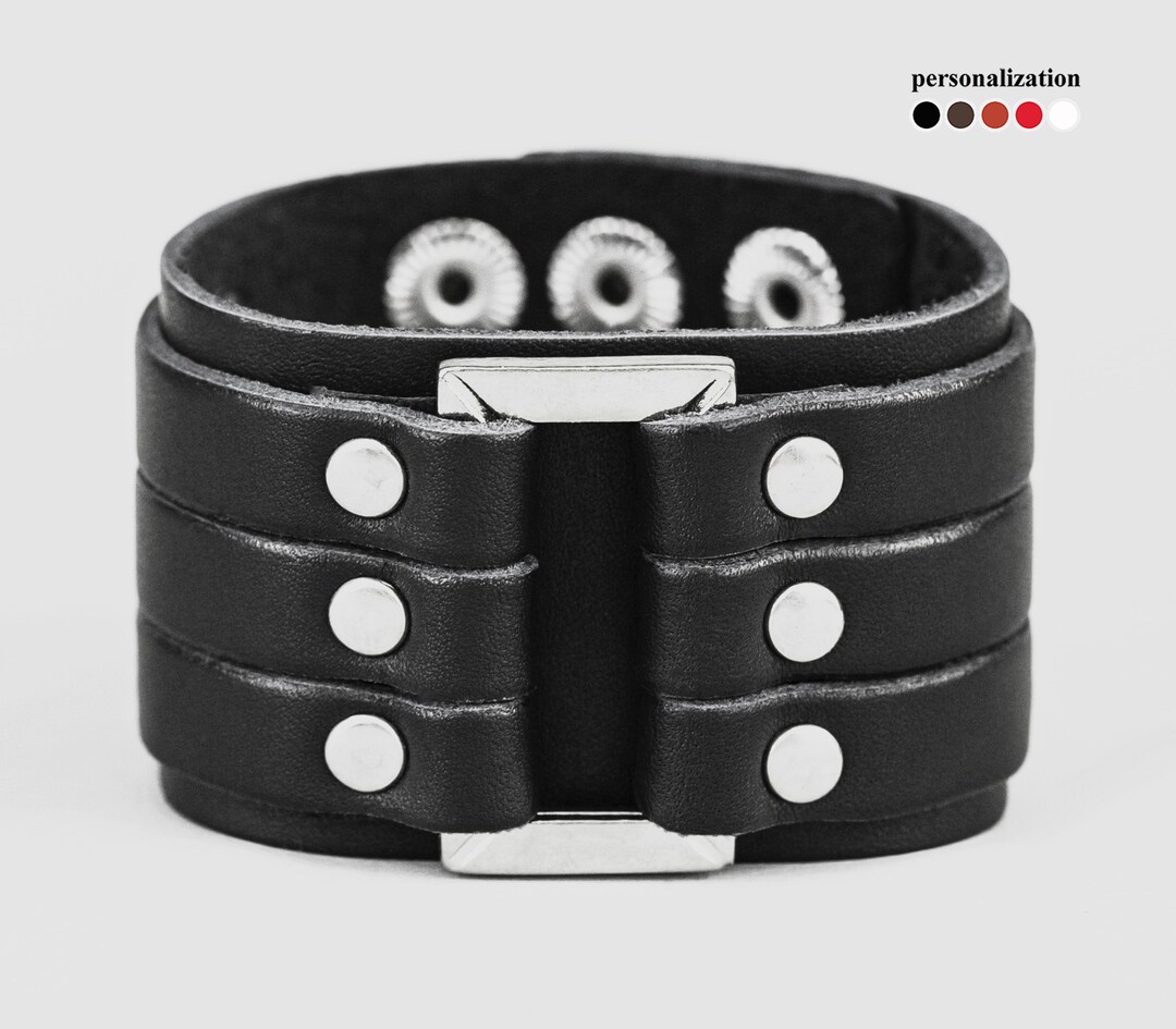 Wide Leather Wrist Cuff Bracelet Black Wide Leather Cuff Etsy