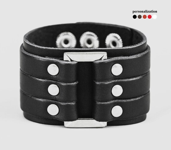 Mens wide hotsell leather wristbands