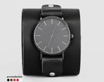 Wide Leather watch cuff band for men or women - Lug 10mm 12mm 14mm 16mm 18mm 20mm 22mm 24mm 26mm 28mm 30mm, 5363