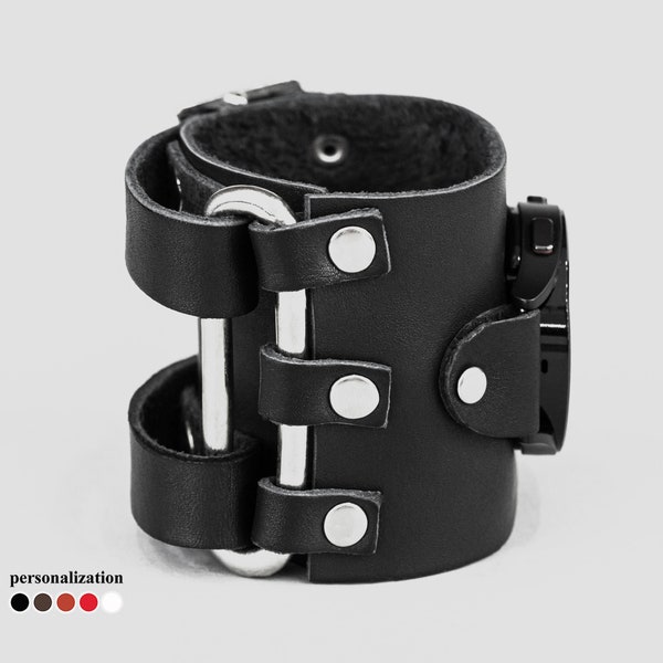 Wide leather cuff band compatible with Samsung and other Smart watch for men or women,  2107