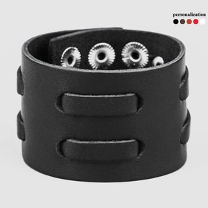 wide Leather wrist cuff bracelet for men or women, 3510