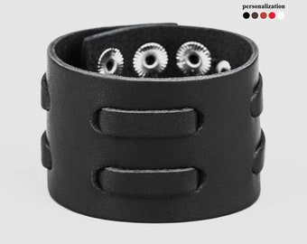 wide Leather wrist cuff bracelet for men or women for wrist from 4.7 to 9.4 inch (12-24 cm), 3510