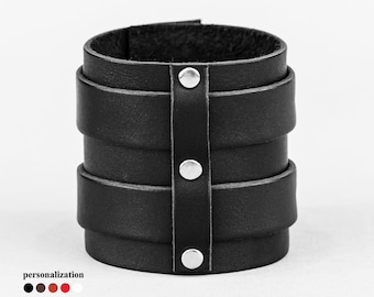 Wide Leather cuff wristband bracelet for men or women for wrist from 5.9 to 9 inch (15-23 cm), 6740
