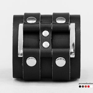 wide Leather wrist cuff bracelet, Black wide leather cuff wristband for men or women, 3470