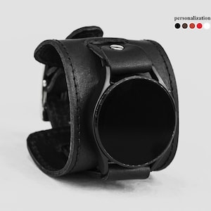 Wide leather stitched cuff band compatible with Samsung and other Smart watch for men or women,  2230st