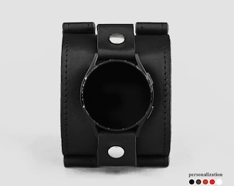 Wide western leather cuff band compatible with Samsung and other Smart watch for men or women, 2160st