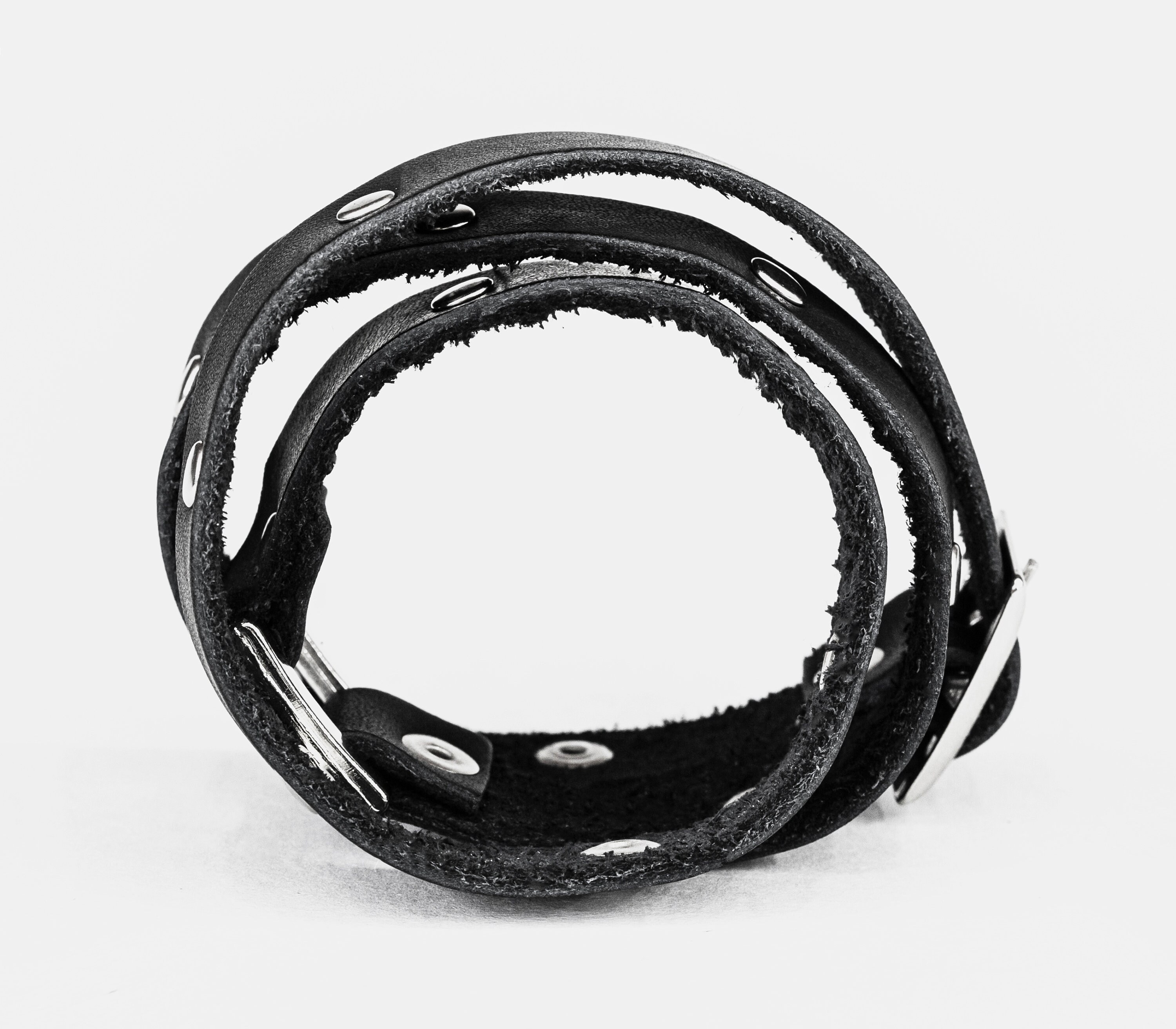 Black Studded Leather Bracelet, Wrap Cuff Jewelry, Gifts for 