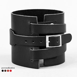 Leather arm guard,  wide Double wrap leather cuff bracelet for man or woman, Wide black cuff wristband, 8045