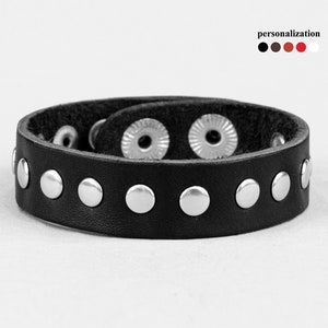 Slim rivet Leather wrist cuff bracelet, Black wide leather cuff wristband for men or women, 3556