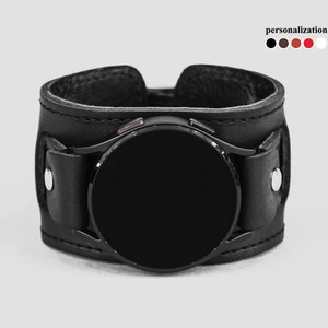 Wide leather stitched cuff band compatible with Samsung and other Smart watch for men or women,  2240st