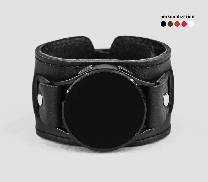 Wide leather stitched cuff band compatible with Samsung and other Smart watch for men or women, 2240st image 1