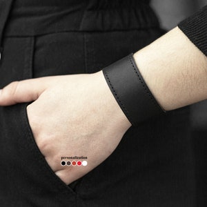 Leather stitched blank, wide Leather wrist cuff bracelet, Black wide leather cuff wristband for men or women, 3601st