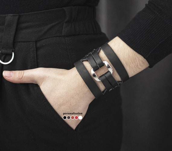 Bracciale Da Uomo In Pelle, Bracciale O Polsino Stile Avvolgente Vichingo, Bracciale Largo In Pelle Con Bracciale In Pelle, Misura Regolabile - Foto 5