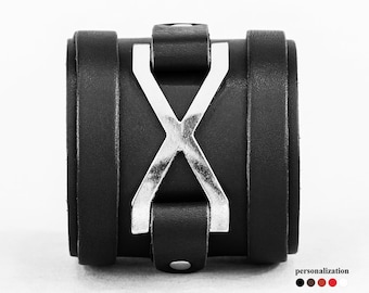 wide Leather cuff bracelet for men or women for wrist from 5.5 to 9.4 inch (12-24 cm), 3931