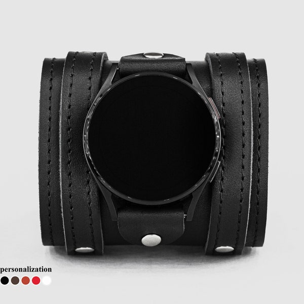 Cinturino largo in pelle western con cuciture compatibile con Samsung e altri smartwatch per uomo o donna, 2715st