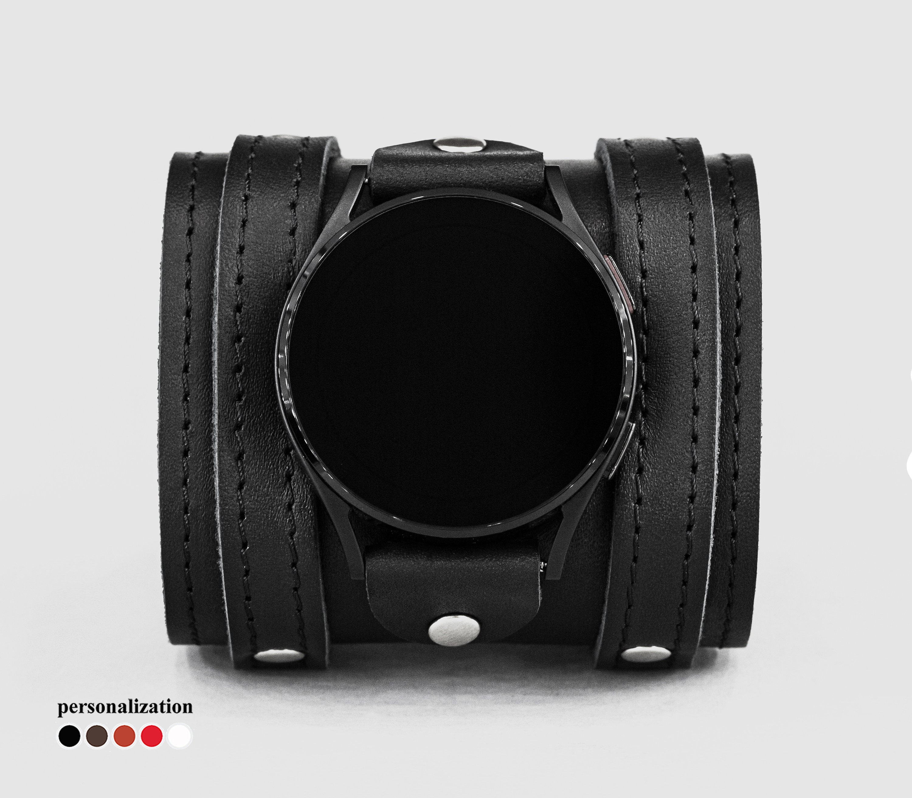 Wide Western Leather Stitched Cuff Band Compatible With Samsung