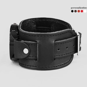 Wide leather stitched cuff band compatible with Samsung and other Smart watch for men or women, 2240st image 2
