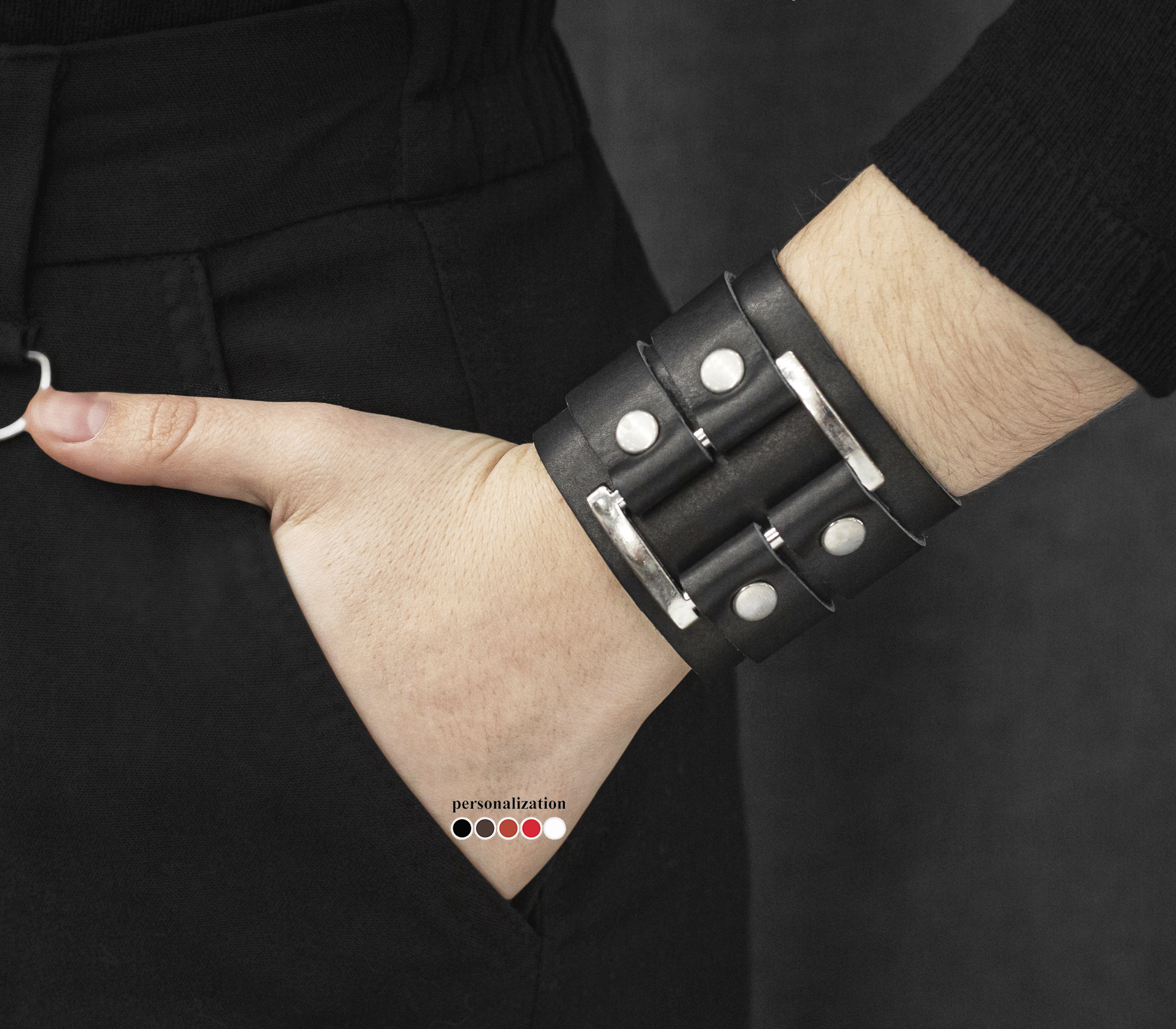 Vintage Retro Charm Black Leather Cuff Bangle Wristband Bracelet Men's Women's