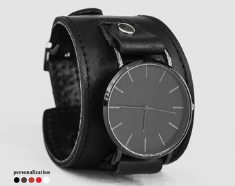 Wide Leather watch cuff band for men or women - Lug 16mm 18mm 20mm 22mm 24mm 26mm 28mm 30mm, 5550st