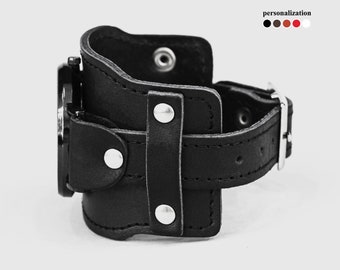Wide Leather watch cuff band for men or women - Lug 16mm 18mm 20mm 22mm 24mm 26mm 28mm 30mm, 5335st
