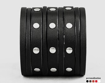 stud wide Leather cuff bracelet wristband for men or women, 4604