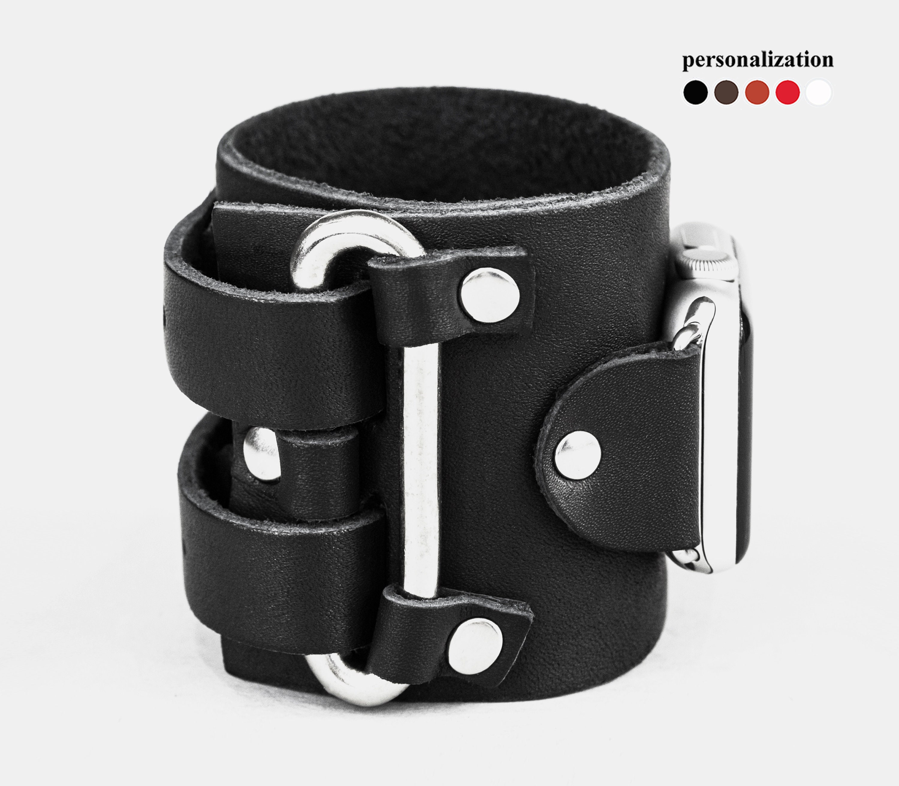Wide leather apple watch cuff band for men or women 38mm 40mm 41mm 42mm 44mm 45mm 46mm 49mm, series 3 4 5 6 7 8 9 10 SE 2 Ultra 2, 1108