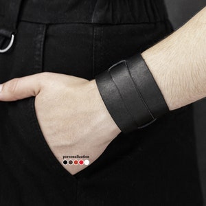 wide Leather wrist cuff bracelet for men or  women, wide buckle Leather cuff wristband, 6500