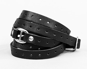 boho perforated Leather multi wrap cuff bracelet for man or woman, 8064