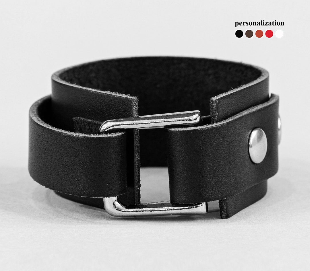 Black Leather Cuff Bracelet for Men or Women Leather Slim Etsy