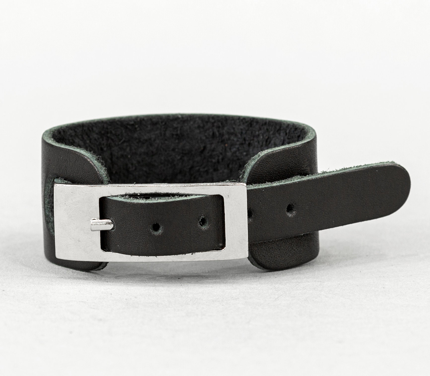 Black cuff leather bracelet Blank wristband Slim leather | Etsy