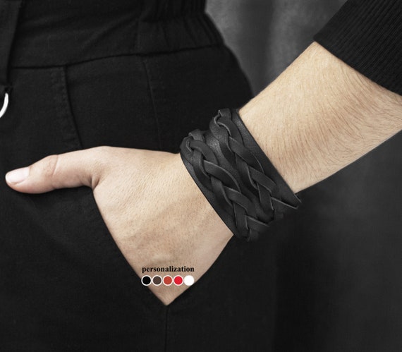 OIDEA Punk Leather Bracelet For Men - Adjustable Braided Bangle Cuff With Skull Rivets