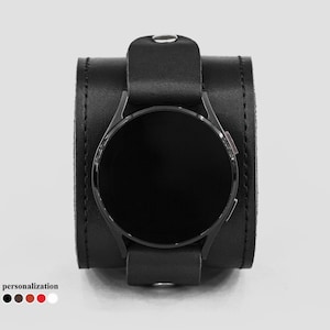 Wide leather stitched cuff band compatible with Samsung and other Smart watch for men or women,  2235st