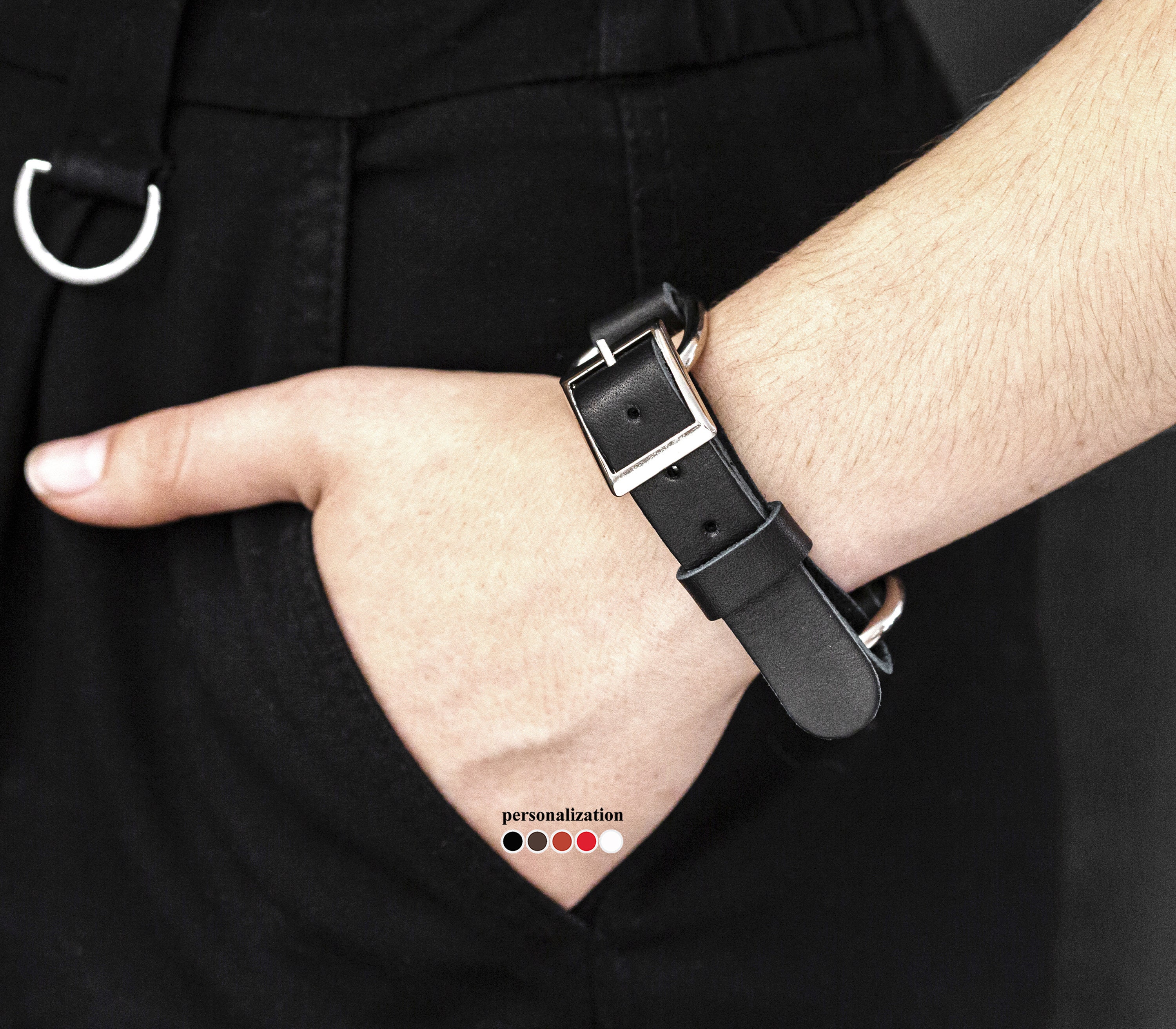 Handcrafted Leather Bracelet With Metal Wicks on Buttons