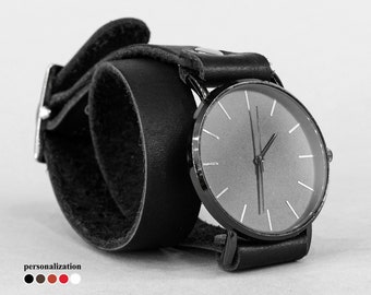 Double Wrap boho wide leather watch cuff band for men or women for lug 16mm 18mm 20mm 22mm 24mm 26mm 28mm 30 mm, 5810