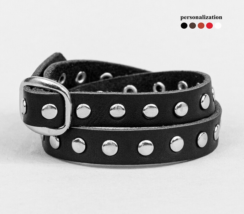 Leather Stud Wrap Bracelet Double Wrap Leather Bracelet Etsy
