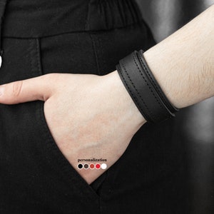 wide Leather wrist cuff bracelet, Black wide leather cuff wristband for men or women, 3542st