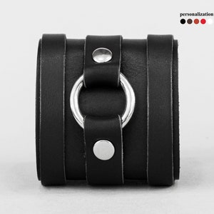 wide Leather wrist cuff bracelet, Black wide cuff wristband for men or women, 3164