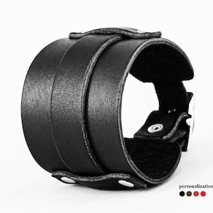 adjustable Wide leather cuff bracelet for men or women, Wide leather cuff wristband, 6552