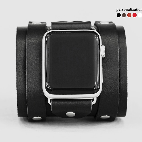 wide Leather Apple watch cuff band for men or women 38mm 40mm 41mm 42mm 44mm 45mm 46mm 49mm, series 3 4 5 6 7 8 9 10 11 SE Ultra 2 3, 1715
