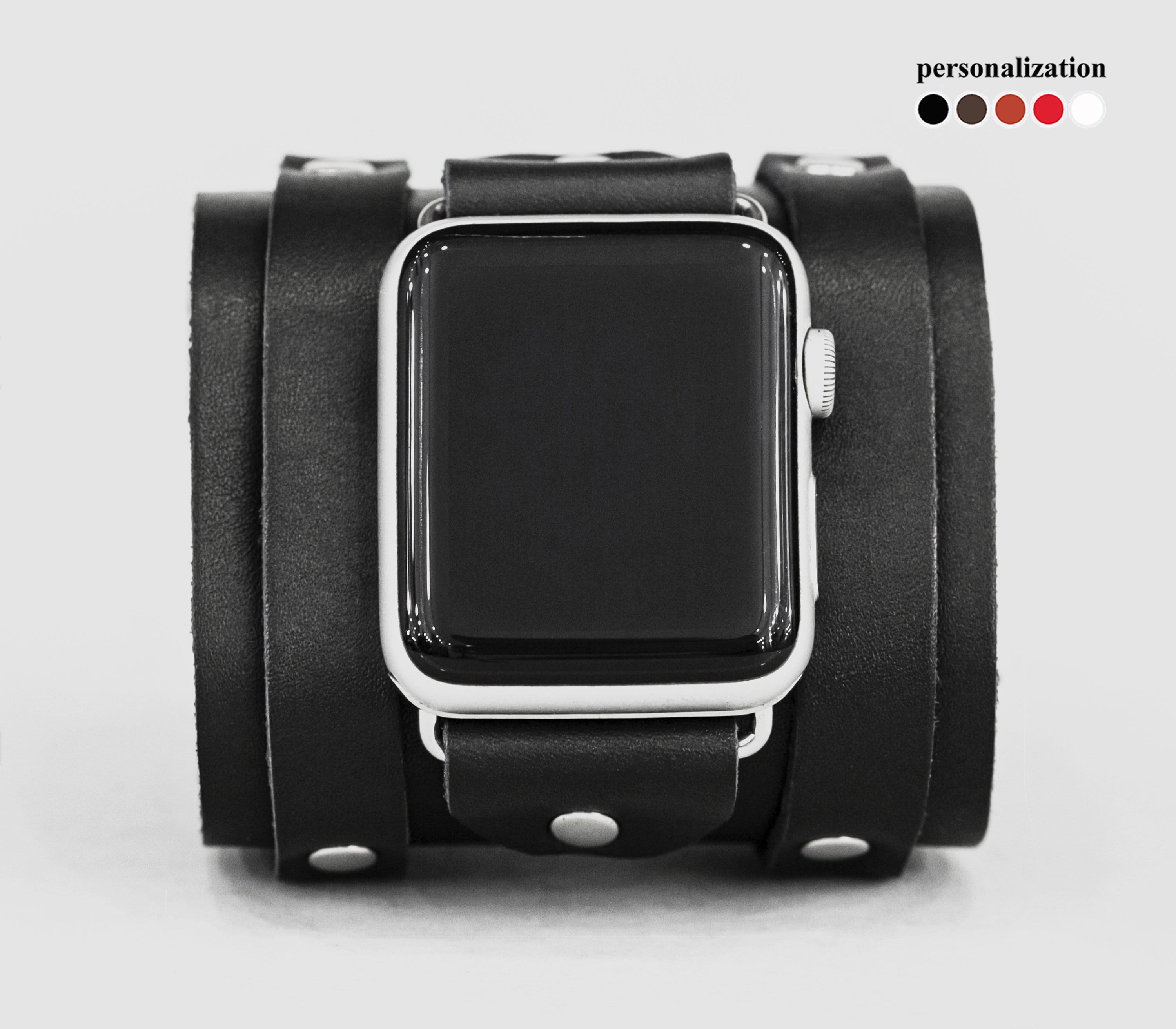 Barénia - Black Leather Apple Watch Band | Pin & Buckle 42mm to 45mm / Silver