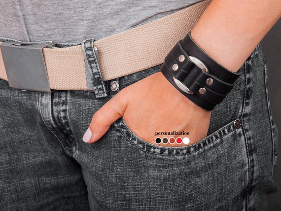 Mens Wide Leather Wristband Cuff Bracelet Personalized - Mens Wide Leather Bracelets Mens Wide Leather Wristband Cuff Bracelet Personalized - Mens Wide Leather Bracelets