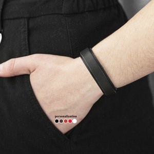 Slim Leather wrist cuff bracelet, Black wide leather cuff wristband for men or women, 3552