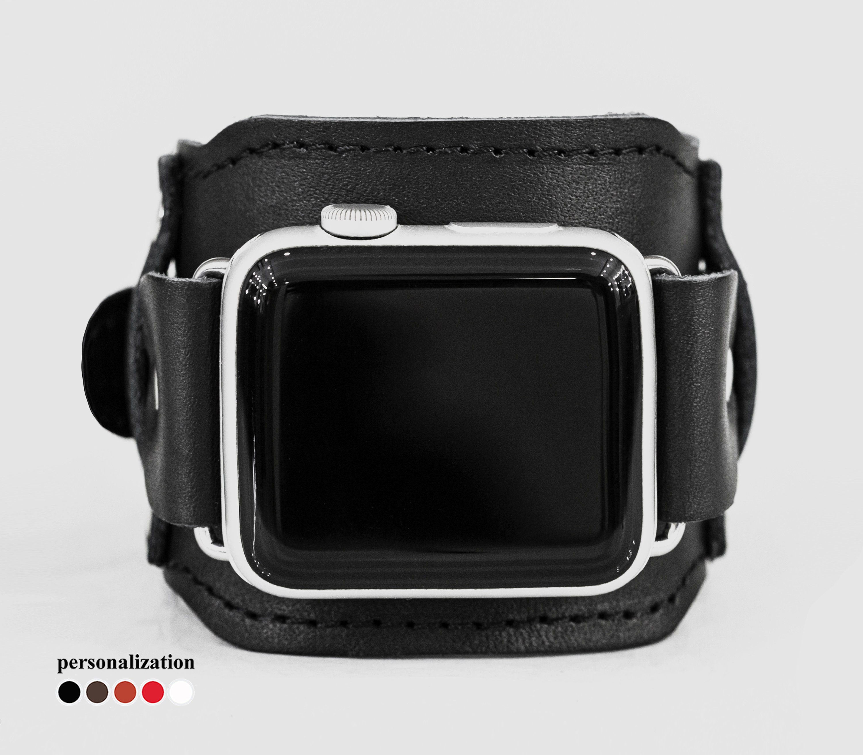 Wide Leather Apple Watch Cuff Band for Men or Women 38mm 40mm 41mm 42mm ...