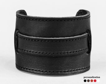 wide stitched Leather cuff bracelet for men or  women for wrist 5.5-9 in (14-23 cm),  6525st