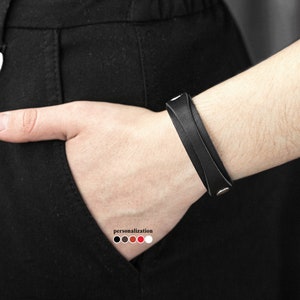 Slim Leather wrist cuff bracelet, Black wide leather cuff wristband for men or women, 3550
