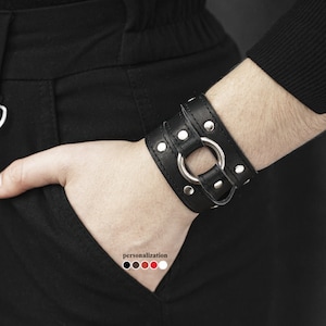 Studded black wrap leather bracelet for men or women, 8071st