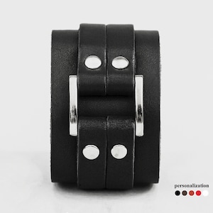 Wide leather cuff bracelet, Leather arm bands for men or women, black wide Leather wristband, 3120